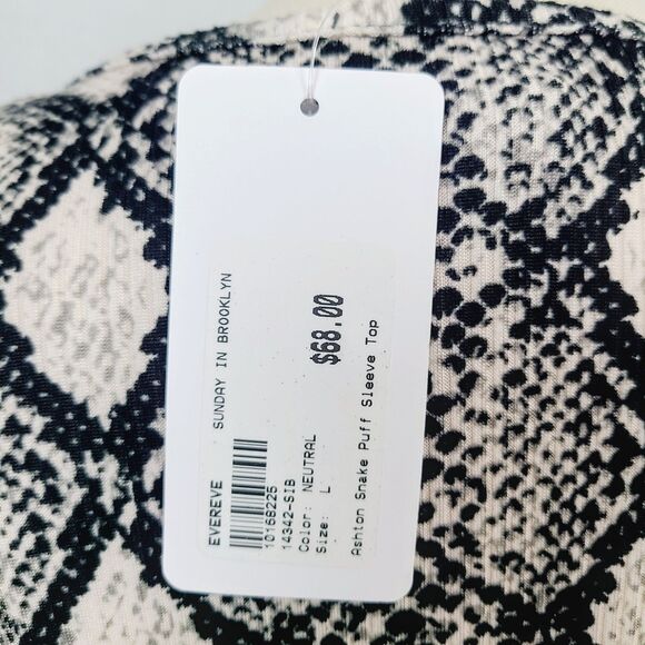 NEW Evereve Sunday In Brooklyn Top L Black Snake Print Knit Puff Sleeve Pullover - Picture 6 of 11